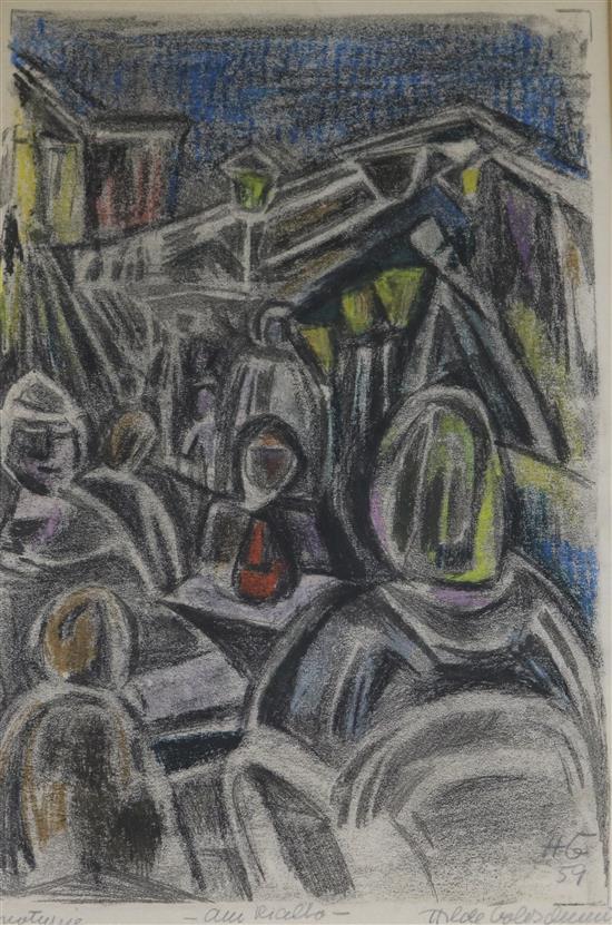 Hilde Goldschmidt (German, 1897-1980) Au Rialto 14 x 9in.